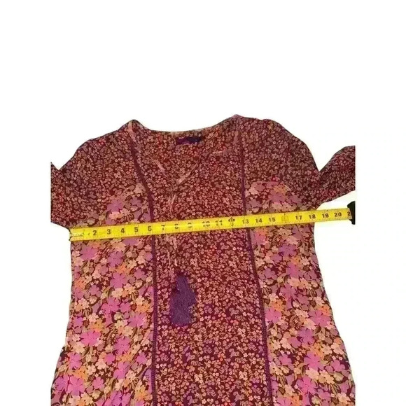 prAna Womens Floral Boho Peasant Tasseled Blouse Long Sleeve Top Pink Small - Picture 8 of 9